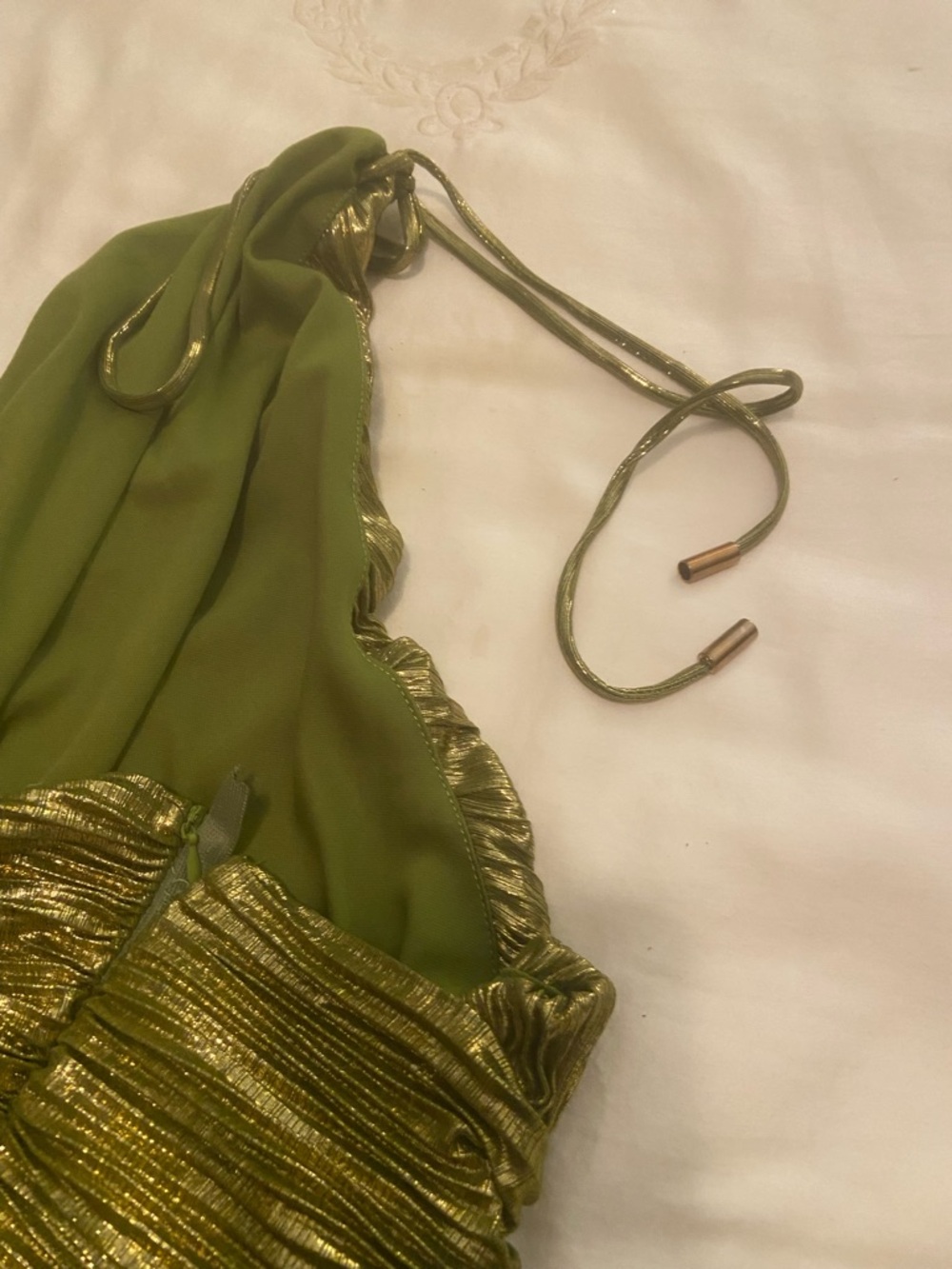 Retrofete Thalia Style Green Metallic Halter Evening Gown - Picture 8 of 16